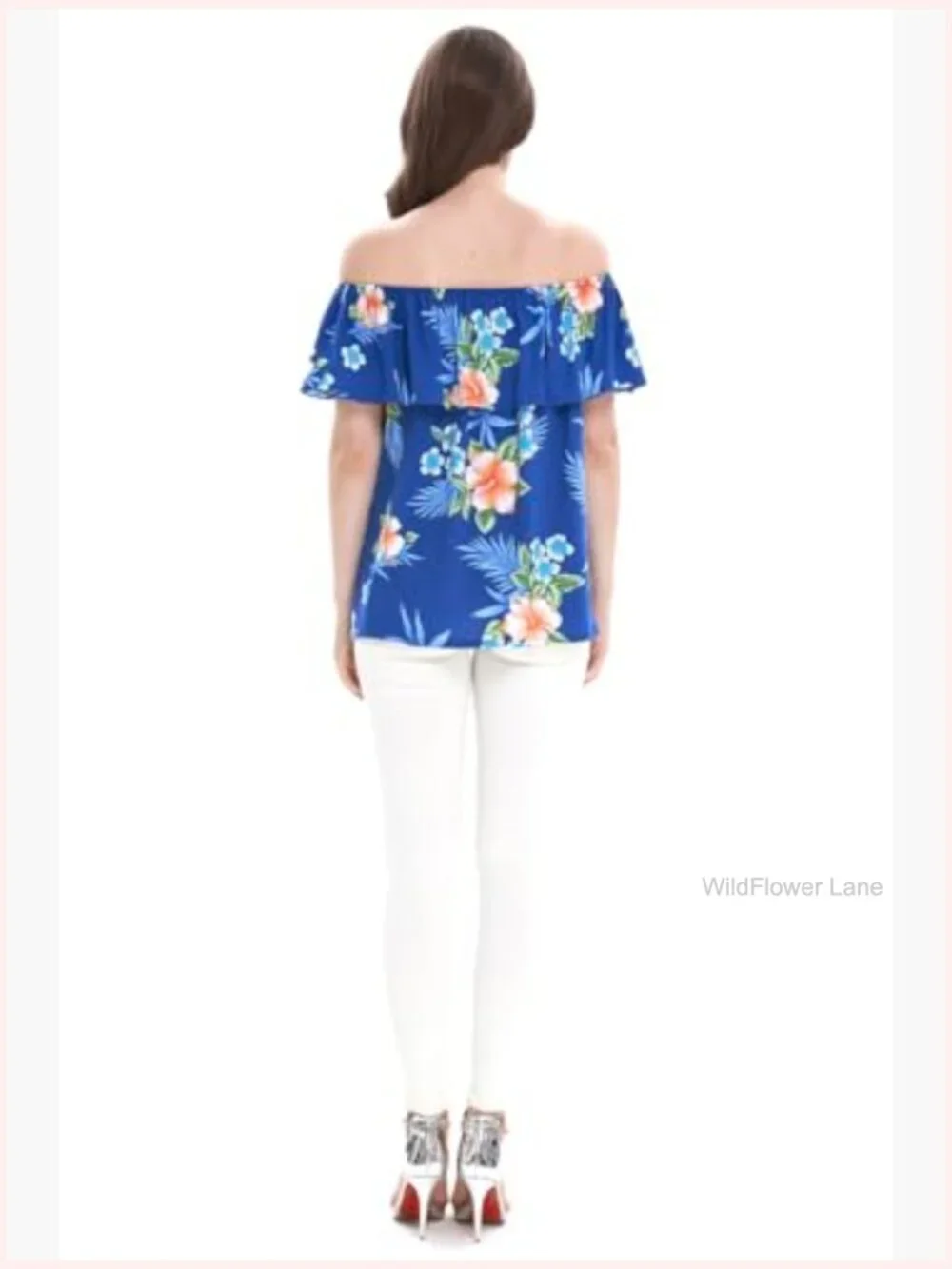 Matching Hawaiian Luau Shirt & Off-Shoulder Ruffle Top Set